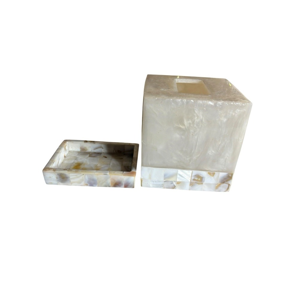 Capiz Mother of Pearl Tissue Cover Soap Dish BB&B Vanity Accessory White 5.5"
